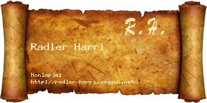 Radler Harri névjegykártya